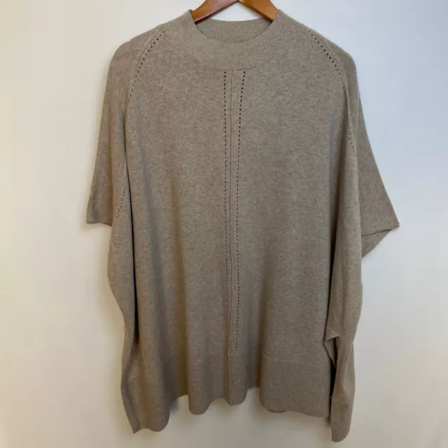 Ann Taylor Womens Poncho Cape Sweater Size L/XL Taupe Wool Blend Pullover Soft