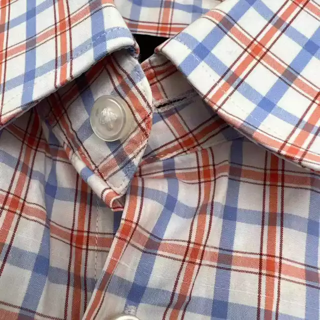 HUGO BOSS Sharp Fit Size 15.5 32/33 Orange Blue Plaid Long Sleeve Dress Shirt