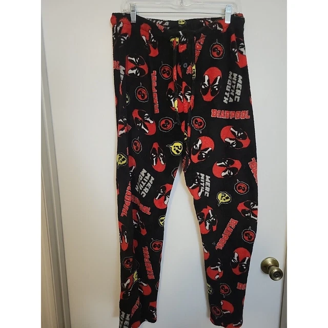 Marvel Deadpool Soft Plush Fleece Lounge Sleep Pants Mens Large L Pajama Bottoms