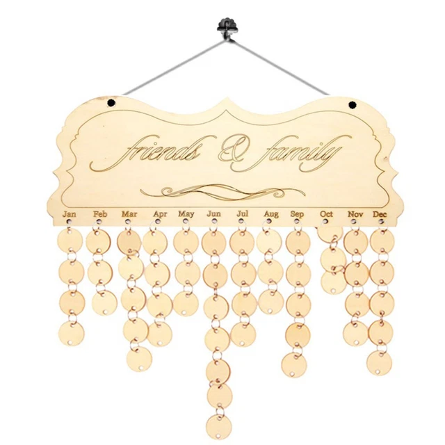 Calendrier D’anniversaire Mural En Bois - 39x11 Cm, étiquettes à Personnaliser, Pour Famille