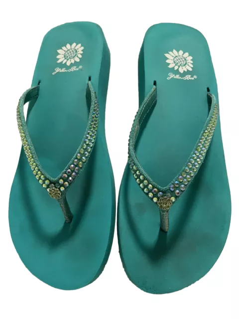 Yellow Box Women's Teal Jello Sandals With Rhinestones Size 7.5