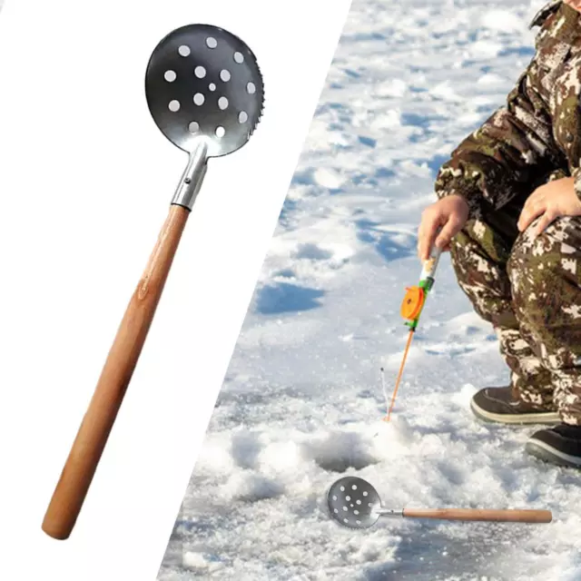 Ice Fishing Skimmer Scoop Wood Handle Ice Fishing Tool