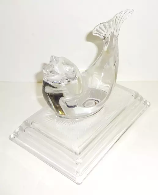Vintage Murano Style Clear Glass Fish Figurine On Clear Glass Base