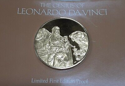 Franklin Mint Genius/DaVinci PF Gold Plated .925 Silver Medal-Adoration/Magi