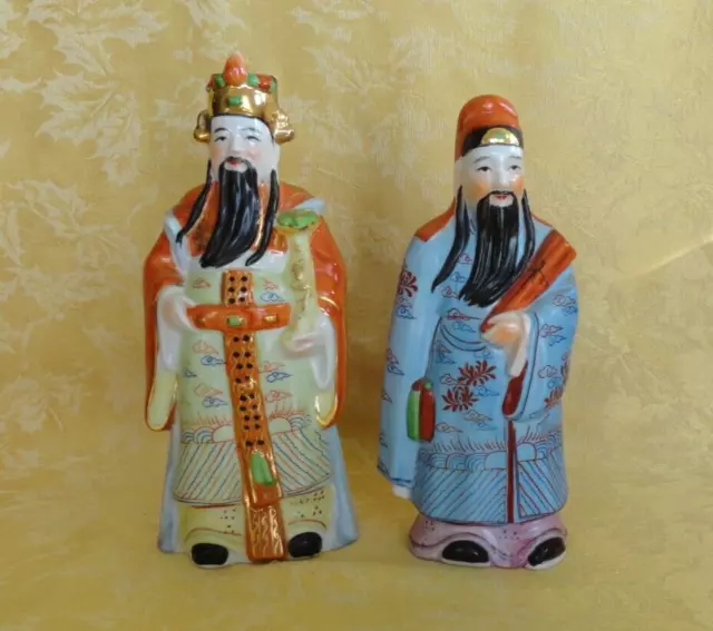 Pair of  Chinese Porcelain Deity Statues Fengshui Sanxing Figurines ~ Fu Lu Star