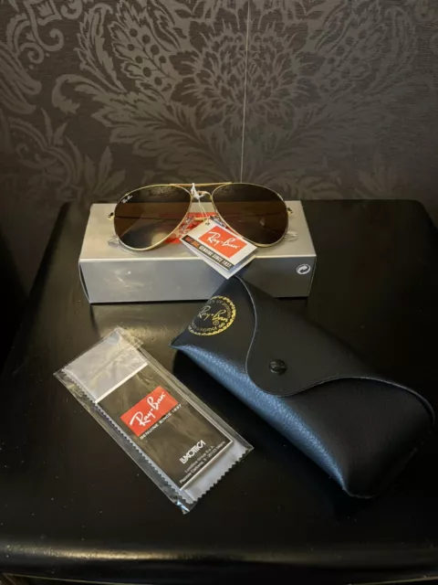 Ray Ban Aviator Sunglasses Rb3025 Gold Frame Brown Glasses New In Box✅