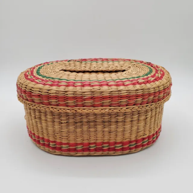 VTG  Hand Made Sweet Grass Woven Basket With Lid