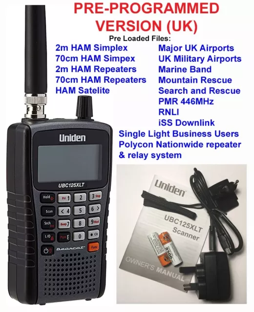 Uniden UBC125XLT Super PROGRAMMED UK Handheld AM/FM Radio Scanner Military Air