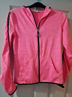 Girls age 10-12 years H&M Sport running jacket in pink and black with hood.