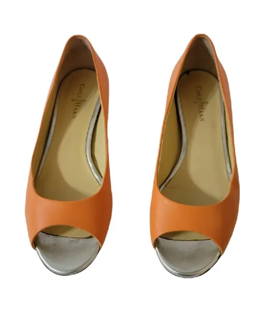 Cole Haan Air Astoria Open Toe Flats Orange Leather Size 5.5B