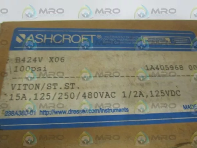 Ashcroft B424Vx06 Pressure Switch 100 Psi * New In Box *