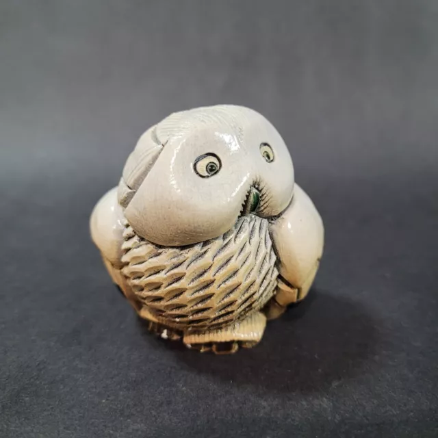 Artesania Rinconada Snow Owl w/Black Hearts Figurine De Rosa Uruguay Signed