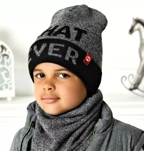 AJS Kinder Winterset Jungen Strickmütze Schornsteinschal Wintermütze Wolle