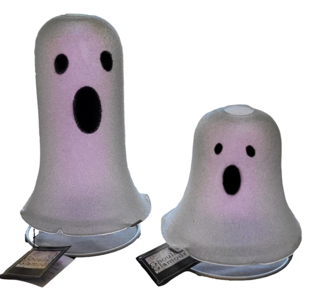 Halloween Floating Ghost Luminaries Glass Candle Holders Set 2 Pc Large 9 In