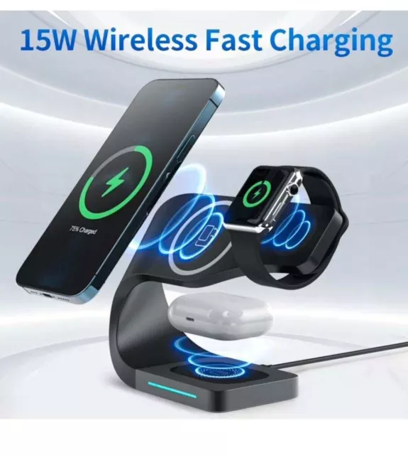 3in1 QI Wireless Ladegerät Charger Ladestation für Apple Watch iPhone 14 13 12