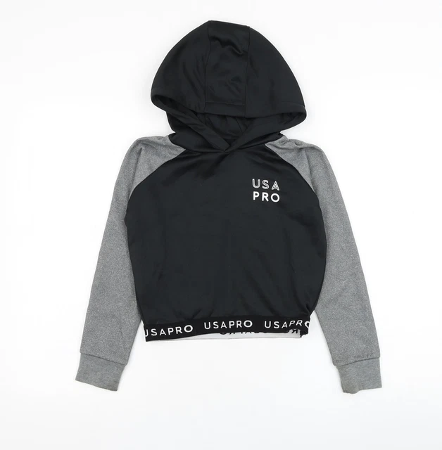 USA Pro Girls Grey Polyester Pullover Hoodie Size 7-8 Years Pullover