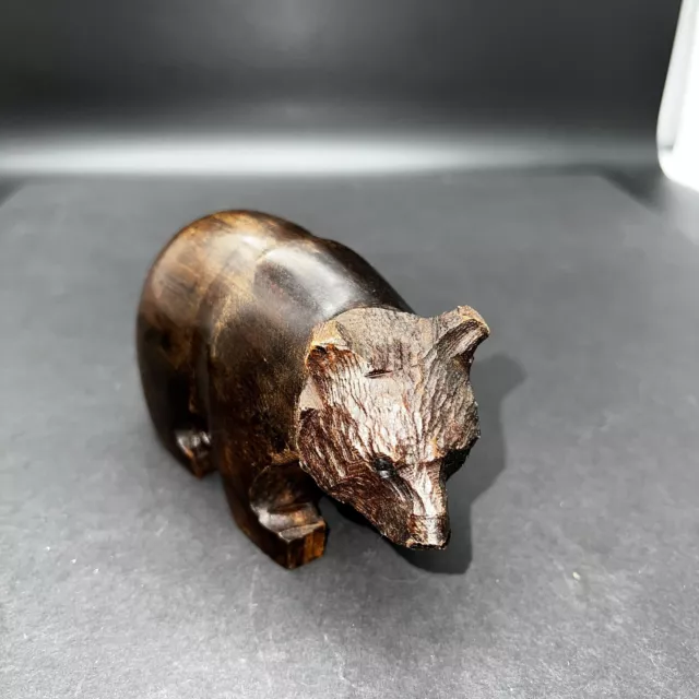 Vintage Hand Carved Wooden Bear 4" x 6"