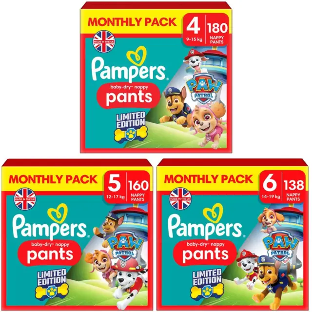 Pampers Patrol Baby Dry Nappy Diaper Pants Nappies Size4 5 6 Saving Monthly Pack