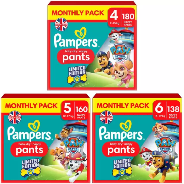 Pampers Patrol Bebé Manal Seco Pantalones Manales Talla 4 5 6 Ahorro Paquete Mensual