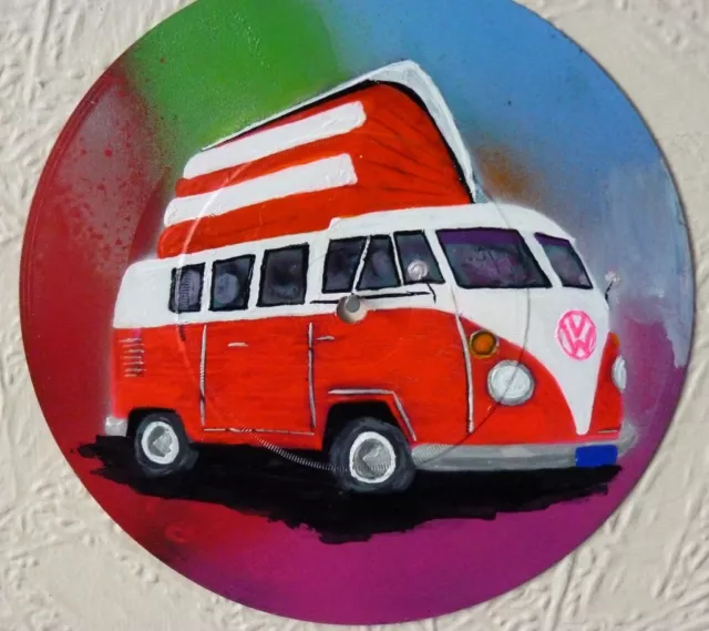 VW record wall clock ...classic campervan..motor home...hand painted.. Caravan