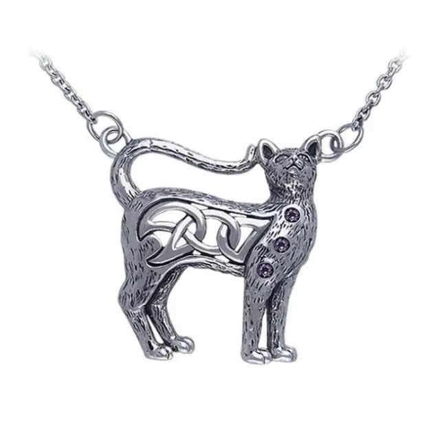 Celtic Knotwork sterling Silver Cat Necklace by peter stone choice of gemstone