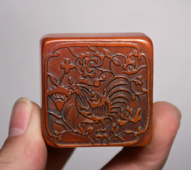 1.6'' Ancient China Shoushan Stone Manual Carving Chickens Seal Stamp Signet