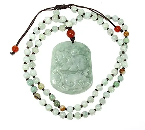 2"Certified Grade A Nature Hisui Jadeite Jade Light Green Blessing Pig Necklace