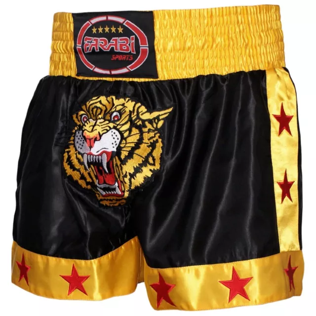 Baule Kickboxing Farabi Muay Thai Corto Tigre Ricamato MMA Tessuto di Seta Corto