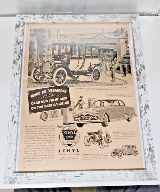 1952 Vintage Framed Ethyl Gasoline Automobile Advertising Art Life Magazine Ad