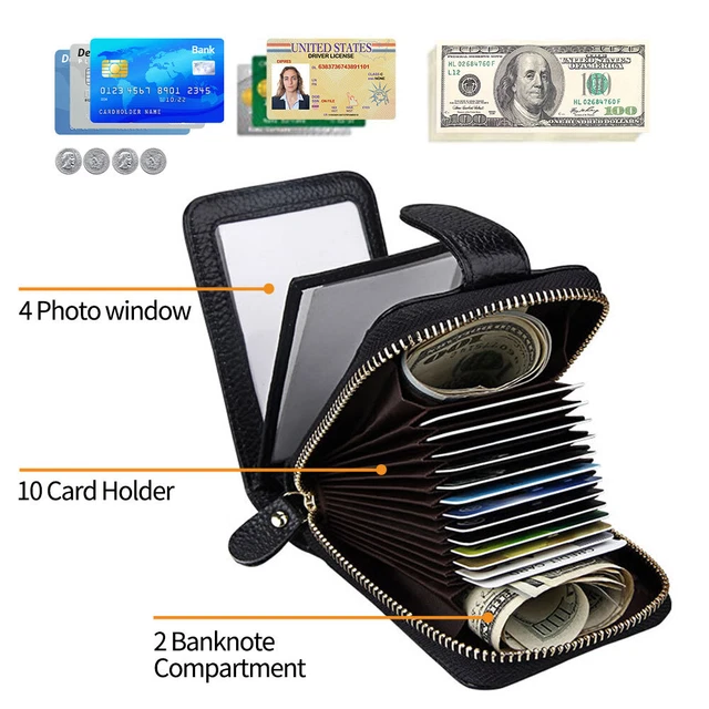 Men Women Wallet Genuine Leather RFID Zip Around Bifold Credit Card Holder Purse 18