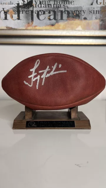 Vintage Troy Aikman Autographed Football With Stand