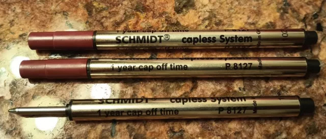 3 Schmidt Short Capless Rollerball Refills, Fits Retro 51, P8126, P8127, P8120