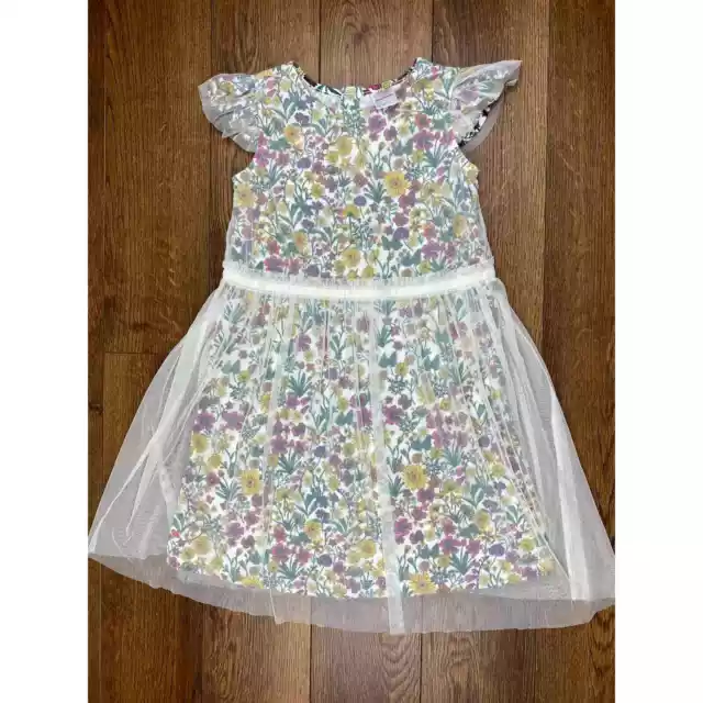 Hanna Andersson Girls Size 10 Multicolor Floral Tulle Overlay Dress