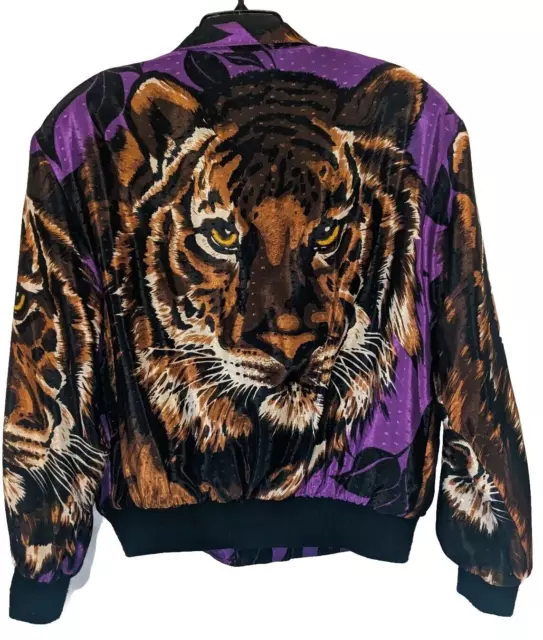 RARE Vintage 80-90s SILKWORMS TIGER All Over Graphic BOMBER JACKET Womens XXL XL