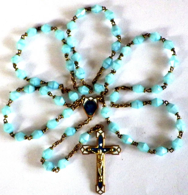 ⭐ Vintage Rosaries Art Deco ✞ Rosary Enameled Crucifix ☧ Cross Lourdes Pilgrimag 3