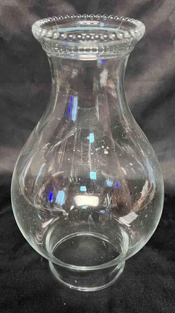 Clear Glass Hurricane Lamp Chimney Globe Beaded Top 8-3/4" High x 2-7/8" Base