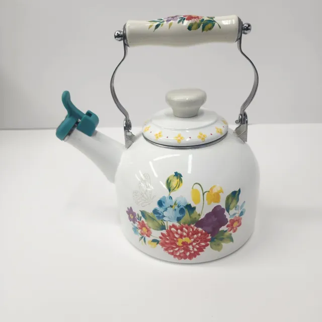 Pioneer Woman Blooming Bouquet 2 Quart Tea Kettle Enamel on Steel Floral