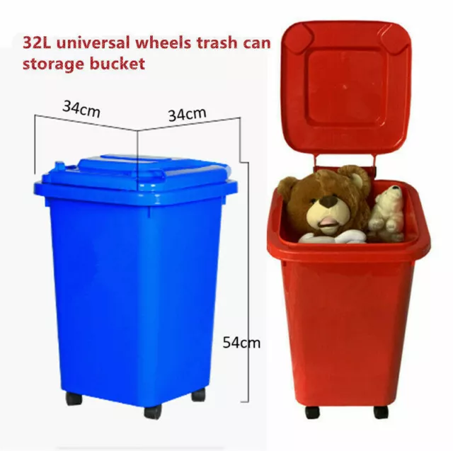 32L 4 Wheels Pleastic Mini Storage Bin Rubbish bin Trash Trolley Lid Dustbin Can