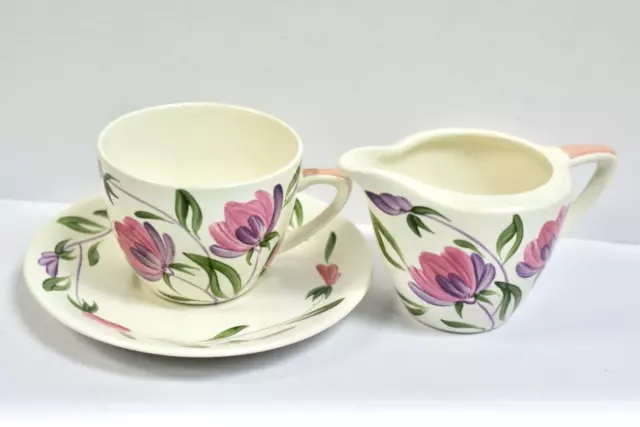 Vintage Hand Painted Crown Devon Clover Pattern Cup, Saucer & Jug, 1940's