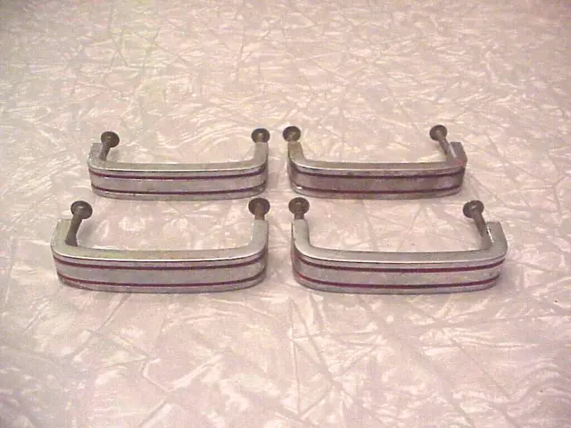 4 Vintage Art Deco Chrome Aluminum Drawer Pulls , Good Cond