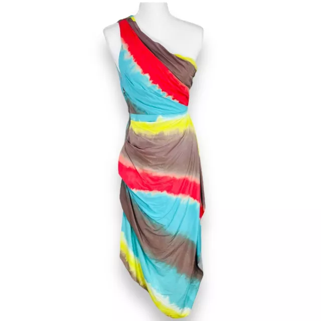 Alice + Olivia Womens Multicolor Silk One Shoulder Draped Dress 26" / 2