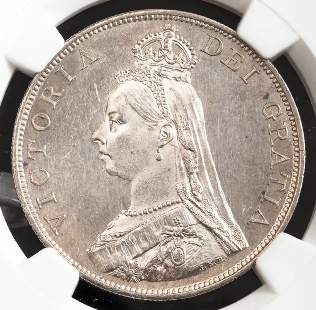 1887, Great Britain, Queen Victoria. Silver Double Florin (4S) Coin. NGC MS-62!