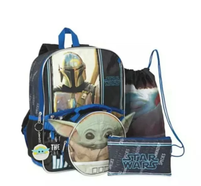 Star Wars Mandalorian 5pc Backpack Set with Lunch bag Baby Yoda Cinch Bag NEW