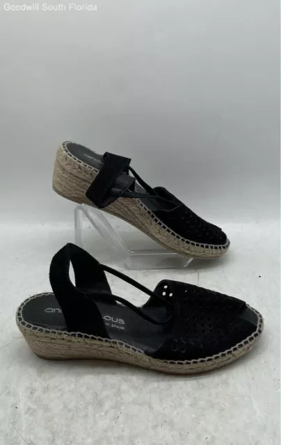 Andre Assous Womens Black Peep Toe Wedge Heel Slip On Espadrille Shoes Size 7