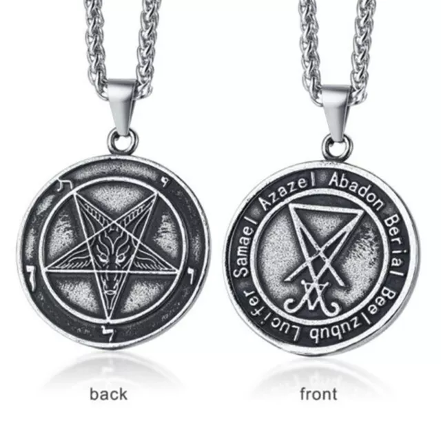 Sigil of Satanic Lucifer Coin Pendant Pentagram Pagan Occult Inverted Necklace