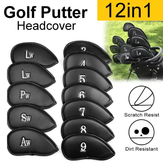 12x Golf Club Iron Head Covers Set PU Leather Putter Universal Headcover Protect