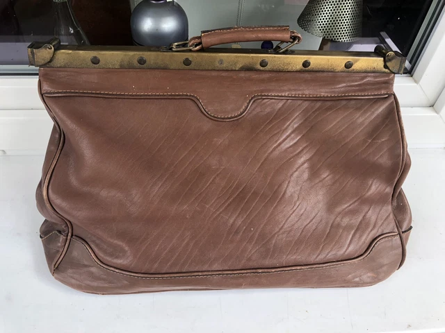 Alt Antike Arzttasche Hebammen Koffer Leder Vintage Handkoffer Architektentasche 2