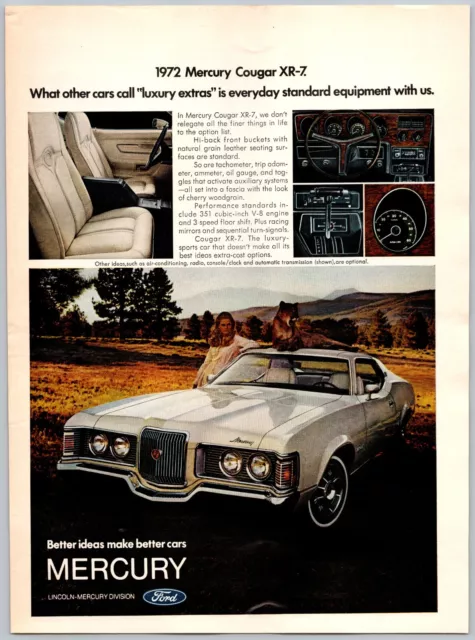 Mercury Cougar XR-7 The Luxury Sport Car Vintage Nov, 1971 Full Page Print Ad