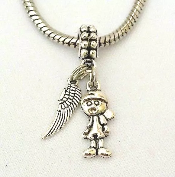 Boy Son Grandson Brother Angel Wings Memorial Charm Pendant f/ European Bracelet