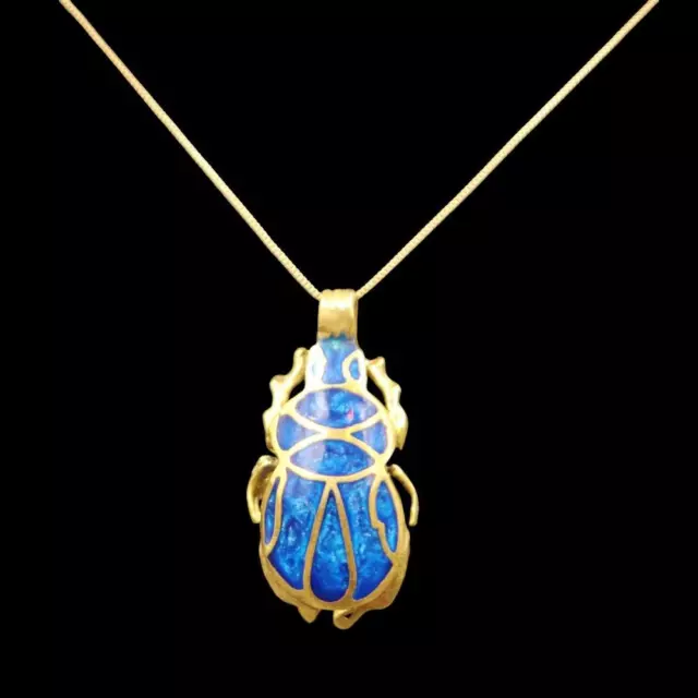 UNIQUE Copper Pendant Necklace Ancient Egyptian Scarab Beetle Natural Gemstones